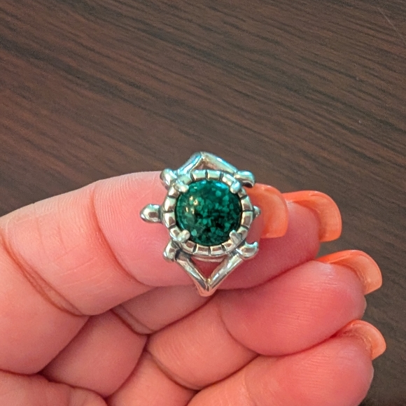 Sterling Silver Carolyn Pollack Relios Malachite Turtle Ring - Picture 2 of 9